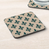 Fleur de Lis Pattern, Royal French Green on Cream Bier Onderzetter (Linkerzijde)