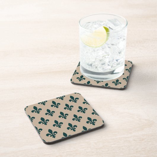 Fleur de Lis Pattern, Royal French Green on Cream Bier Onderzetter (Rechterzijde)