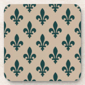 Fleur de Lis Pattern, Royal French Green on Cream Bier Onderzetter (Voorkant)