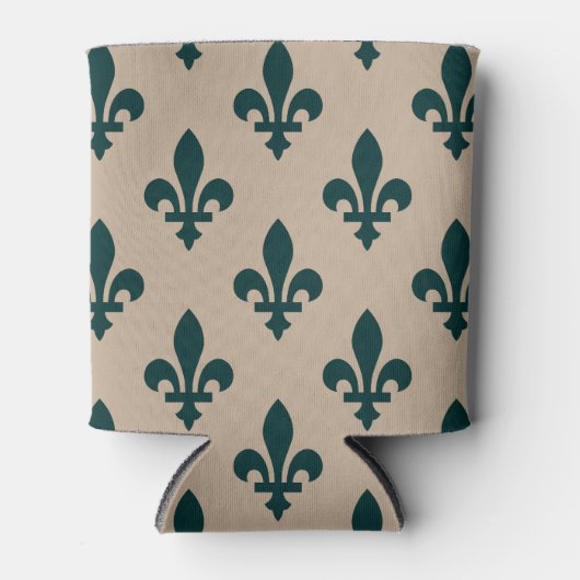 Fleur de Lis Pattern, Royal French Green on Cream Blikjeskoeler (Voorkant)