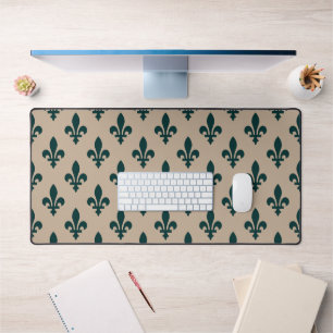 Fleur de Lis Pattern, Royal French Green on Cream Bureaumat