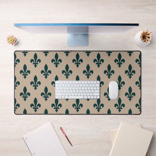 Fleur de Lis Pattern, Royal French Green on Cream Bureaumat (Kantoor 1)
