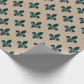 Fleur de Lis Pattern, Royal French Green on Cream Cadeaupapier (Hoek)