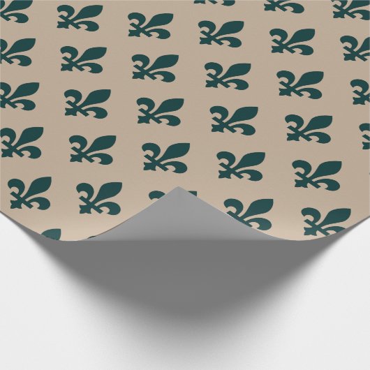 Fleur de Lis Pattern, Royal French Green on Cream Cadeaupapier (Hoek)