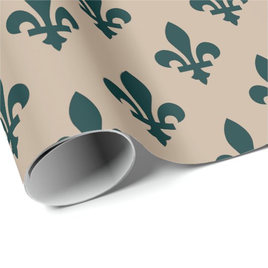 Fleur de Lis Pattern, Royal French Green on Cream Cadeaupapier (Rol Hoek)