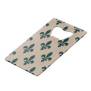 Fleur de Lis Pattern, Royal French Green on Cream Creditkaart Flessenopener