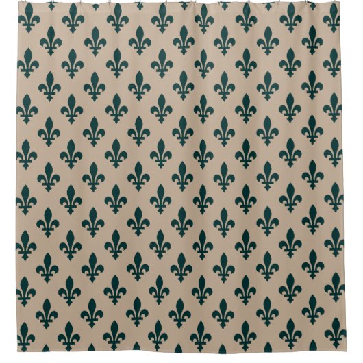 Fleur de Lis Pattern, Royal French Green on Cream Douchegordijn (Voorkant)