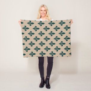 Fleur de Lis Pattern, Royal French Green on Cream Fleece Deken