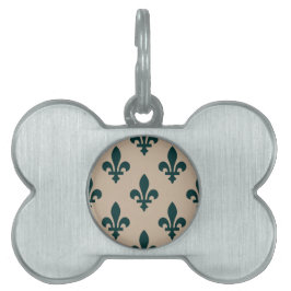 Fleur de Lis Pattern, Royal French Green on Cream Huisdieren Naamplaatje
