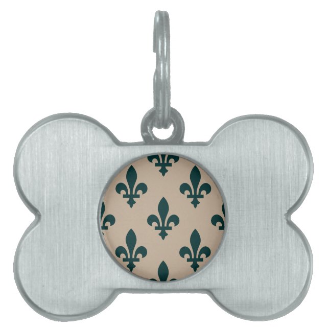Fleur de Lis Pattern, Royal French Green on Cream Huisdieren Naamplaatje (voorkant)