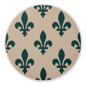 Fleur de Lis Pattern, Royal French Green on Cream Keramische Knop (Voorkant)