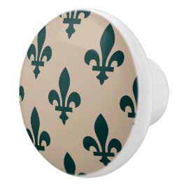 Fleur de Lis Pattern, Royal French Green on Cream Keramische Knop