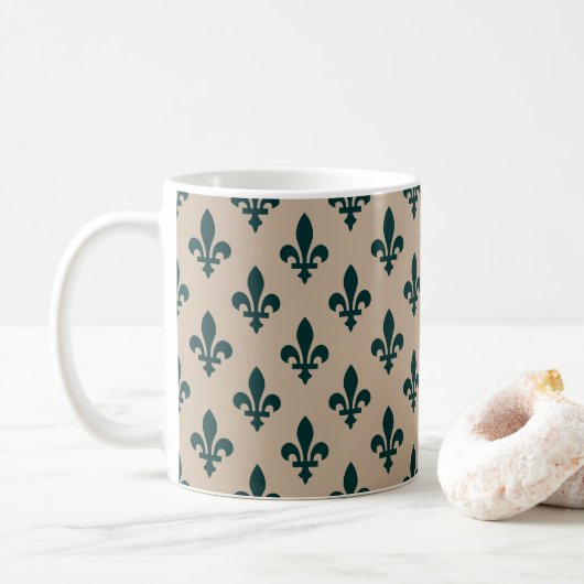 Fleur de Lis Pattern, Royal French Green on Cream Koffiemok (Met donut)