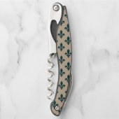 Fleur de Lis Pattern, Royal French Green on Cream Kurkentrekker (Voorkant)