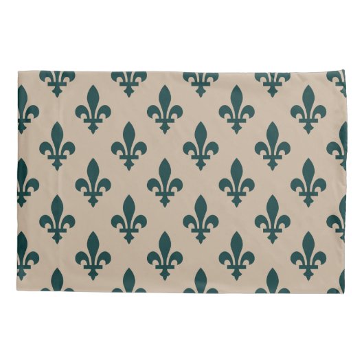 Fleur de Lis Pattern, Royal French Green on Cream Kussensloop (Achterkant)