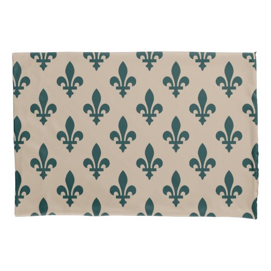 Fleur de Lis Pattern, Royal French Green on Cream Kussensloop (Voorkant)