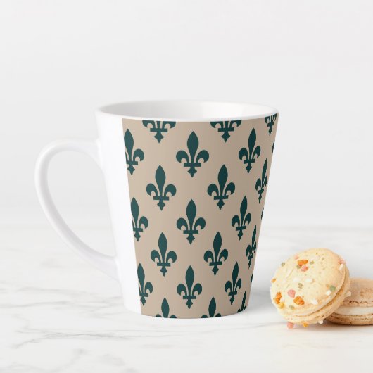 Fleur de Lis Pattern, Royal French Green on Cream Latte Mok (In situ)