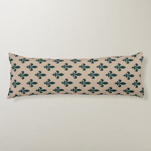 Fleur de Lis Pattern, Royal French Green on Cream Lichaamskussen (Voorkant)