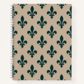 Fleur de Lis Pattern, Royal French Green on Cream Notitieboek (Voorkant)