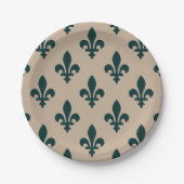 Fleur de Lis Pattern, Royal French Green on Cream Papieren Bordje (Voorkant)