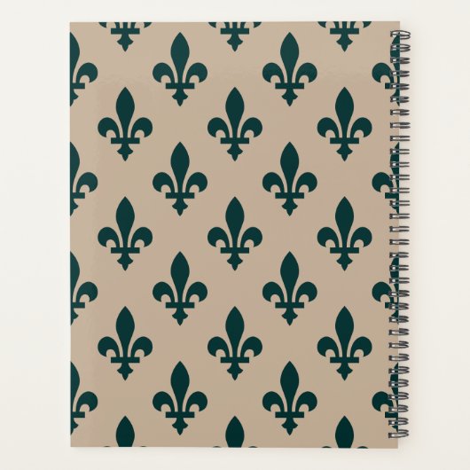 Fleur de Lis Pattern, Royal French Green on Cream Planner (Achterkant)
