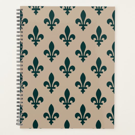 Fleur de Lis Pattern, Royal French Green on Cream Planner (Voorkant)