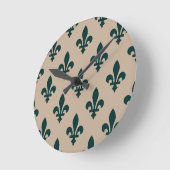 Fleur de Lis Pattern, Royal French Green on Cream Ronde Klok (Hoek)