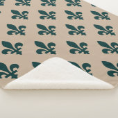 Fleur de Lis Pattern, Royal French Green on Cream Sherpa Deken (3/4)