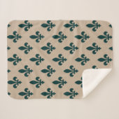Fleur de Lis Pattern, Royal French Green on Cream Sherpa Deken (Voorkant (horizontaal))