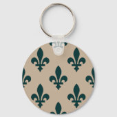 Fleur de Lis Pattern, Royal French Green on Cream Sleutelhanger (Voorkant)