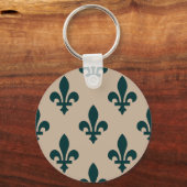 Fleur de Lis Pattern, Royal French Green on Cream Sleutelhanger (Voorkant)