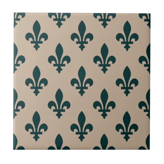 Fleur de Lis Pattern, Royal French Green on Cream Tegeltje (Voorkant)