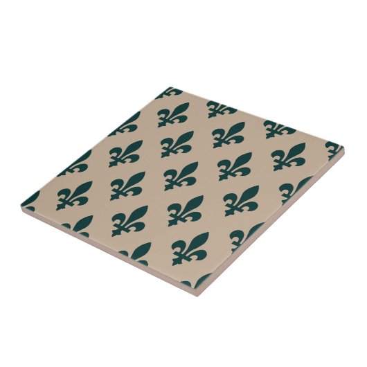 Fleur de Lis Pattern, Royal French Green on Cream Tegeltje (Zijkant)
