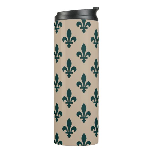 Fleur de Lis Pattern, Royal French Green on Cream Thermosbeker (Gedraaid links)