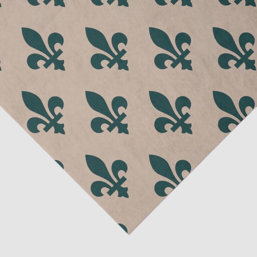 Fleur de Lis Pattern, Royal French Green on Cream Tissuepapier (Detail)