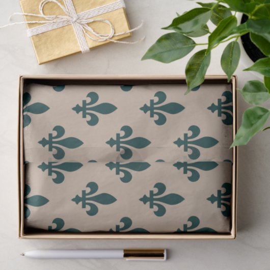 Fleur de Lis Pattern, Royal French Green on Cream Tissuepapier (Geschenk)