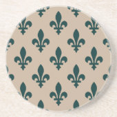 Fleur de Lis Pattern, Royal French Green on Cream Zandsteen Onderzetter (Voorkant)