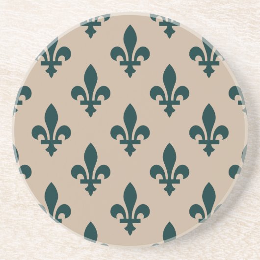 Fleur de Lis Pattern, Royal French Green on Cream Zandsteen Onderzetter (Voorkant)