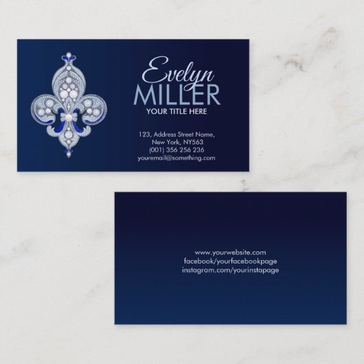 Fleur-de-lis Pearl en Lapis Lazuli Ornament Visitekaartje (Voorkant / Achterkant)