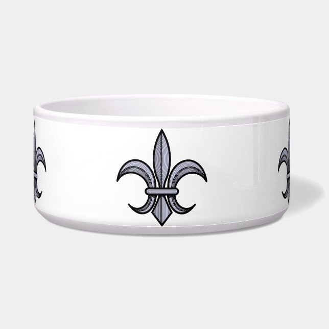 Fleur-de-Lis Pet Bowl (zilver) Voerbakje (Voorkant)