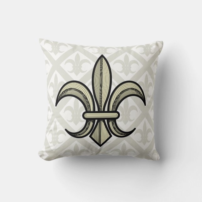 Fleur-de-Lis Pillow (goud en zilver) Kussen (Voorkant)