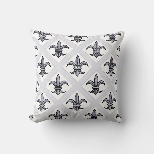 Fleur-de-Lis Pillow (zilver) Kussen (Voorkant)