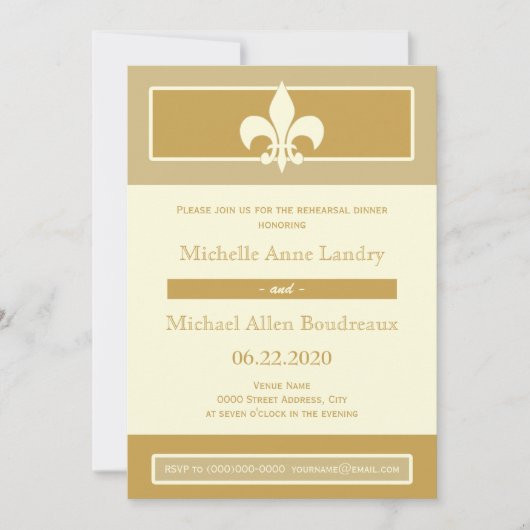 Fleur de Lis Poster Style Rehearsal Dinner Kaart (Voorkant)