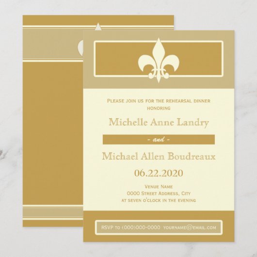 Fleur de Lis Poster Style Rehearsal Dinner Kaart (Voorkant / Achterkant)