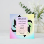 Fleur de lis Rainbow Wedding Invitation Kaart (Staand voorkant)