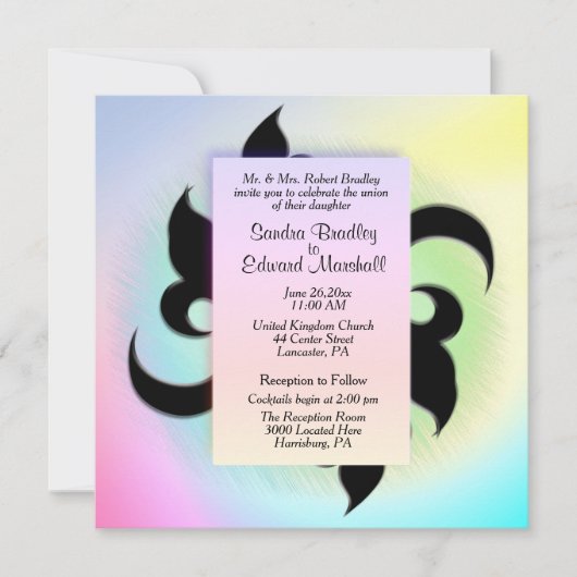 Fleur de lis Rainbow Wedding Invitation Kaart (Voorkant)