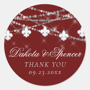 Fleur de Lis Red Lights Rustiek Elegant Dank u Ronde Sticker