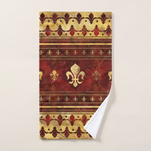 Fleur-de-lis Red Marble en Gold Bad Handdoek (Handdoek)