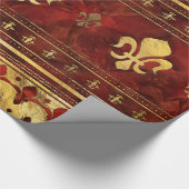Fleur-de-lis Red Marble en Gold Cadeaupapier (Hoek)