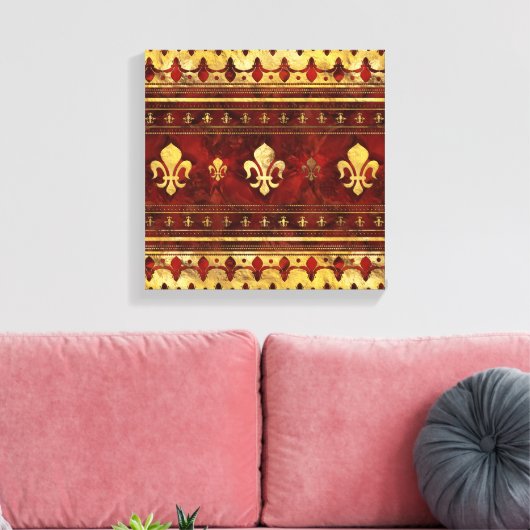 Fleur-de-lis Red Marble en Gold Canvas Afdruk (Insitu (Woonkamer))
